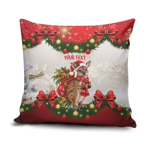 Personalised Wallaby Australia Christmas Pillow Cover Merry Xmas Bows