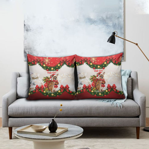 Personalised Wallaby Australia Christmas Pillow Cover Merry Xmas Bows