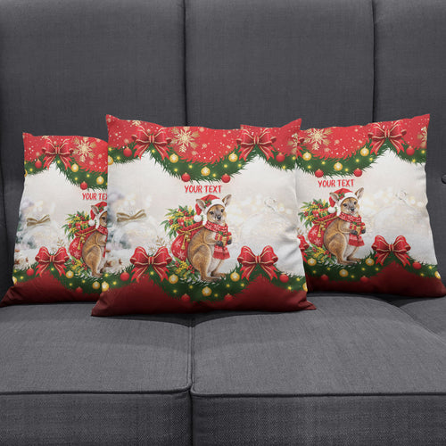 Personalised Wallaby Australia Christmas Pillow Cover Merry Xmas Bows