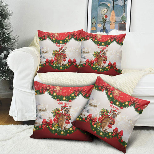 Personalised Wallaby Australia Christmas Pillow Cover Merry Xmas Bows