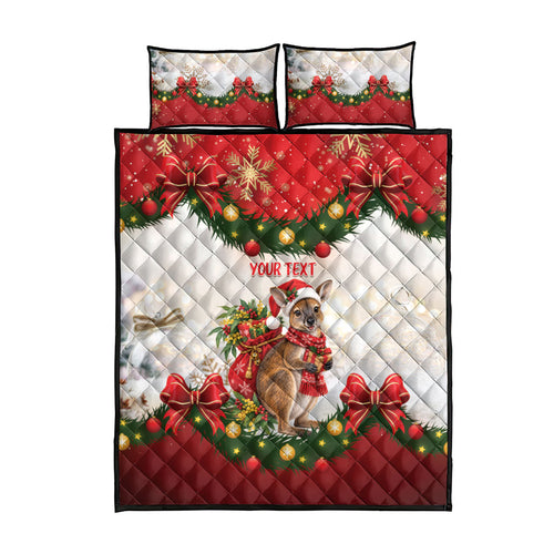 Personalised Wallaby Australia Christmas Quilt Bed Set Merry Xmas Bows