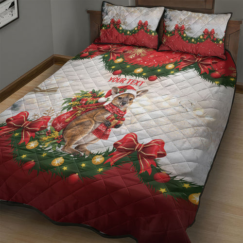 Personalised Wallaby Australia Christmas Quilt Bed Set Merry Xmas Bows