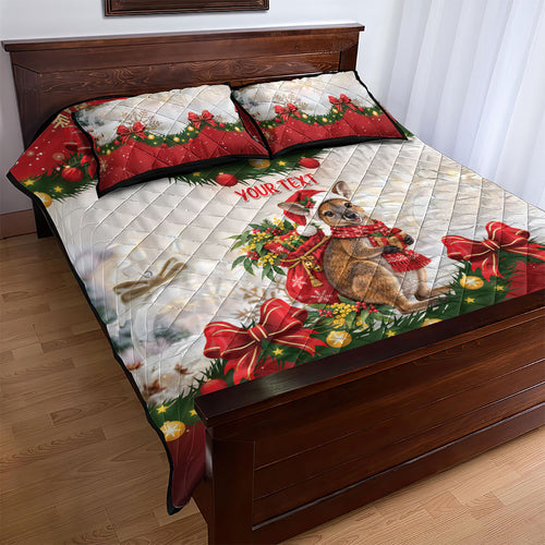 Personalised Wallaby Australia Christmas Quilt Bed Set Merry Xmas Bows