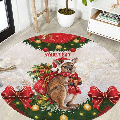 Personalised Wallaby Australia Christmas Round Carpet Merry Xmas Bows