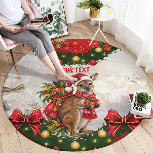 Personalised Wallaby Australia Christmas Round Carpet Merry Xmas Bows