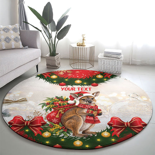 Personalised Wallaby Australia Christmas Round Carpet Merry Xmas Bows