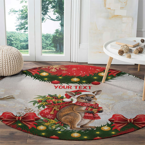 Personalised Wallaby Australia Christmas Round Carpet Merry Xmas Bows