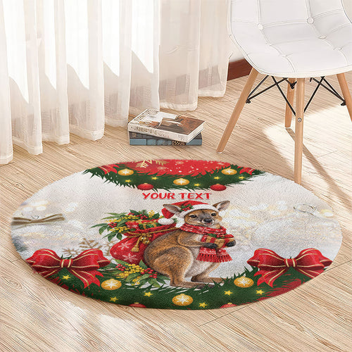 Personalised Wallaby Australia Christmas Round Carpet Merry Xmas Bows