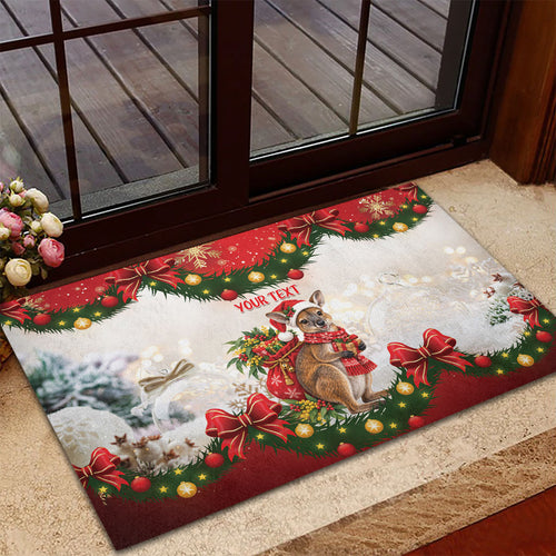 Personalised Wallaby Australia Christmas Rubber Doormat Merry Xmas Bows