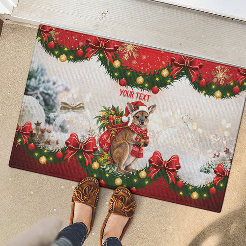 Personalised Wallaby Australia Christmas Rubber Doormat Merry Xmas Bows
