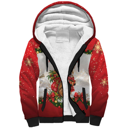 Personalised Wallaby Australia Christmas Sherpa Hoodie Merry Xmas Bows