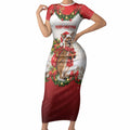Personalised Wallaby Australia Christmas Short Sleeve Bodycon Dress Merry Xmas Bows