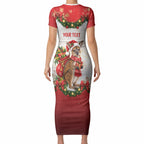 Personalised Wallaby Australia Christmas Short Sleeve Bodycon Dress Merry Xmas Bows