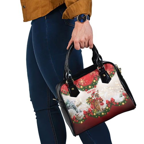 Personalised Wallaby Australia Christmas Shoulder Handbag Merry Xmas Bows