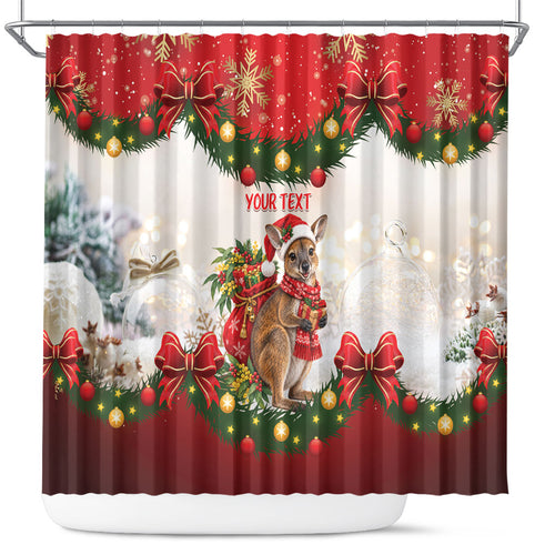 Personalised Wallaby Australia Christmas Shower Curtain Merry Xmas Bows