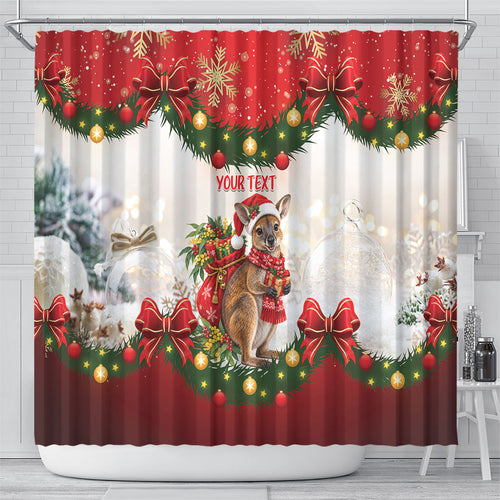 Personalised Wallaby Australia Christmas Shower Curtain Merry Xmas Bows