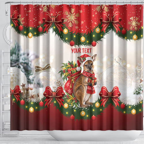 Personalised Wallaby Australia Christmas Shower Curtain Merry Xmas Bows
