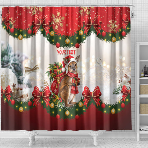 Personalised Wallaby Australia Christmas Shower Curtain Merry Xmas Bows