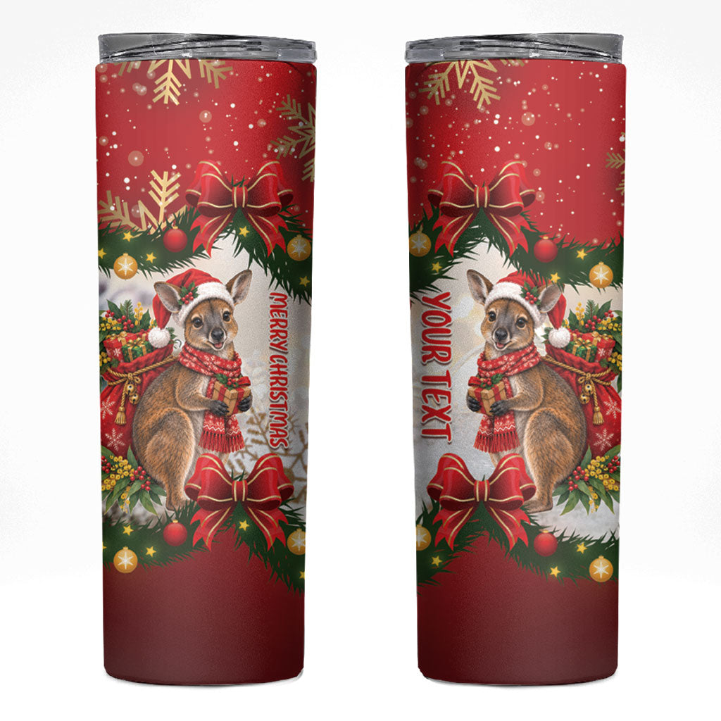 Personalised Wallaby Australia Christmas Skinny Tumbler Merry Xmas Bows
