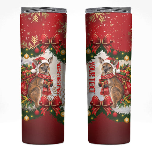 Personalised Wallaby Australia Christmas Skinny Tumbler Merry Xmas Bows