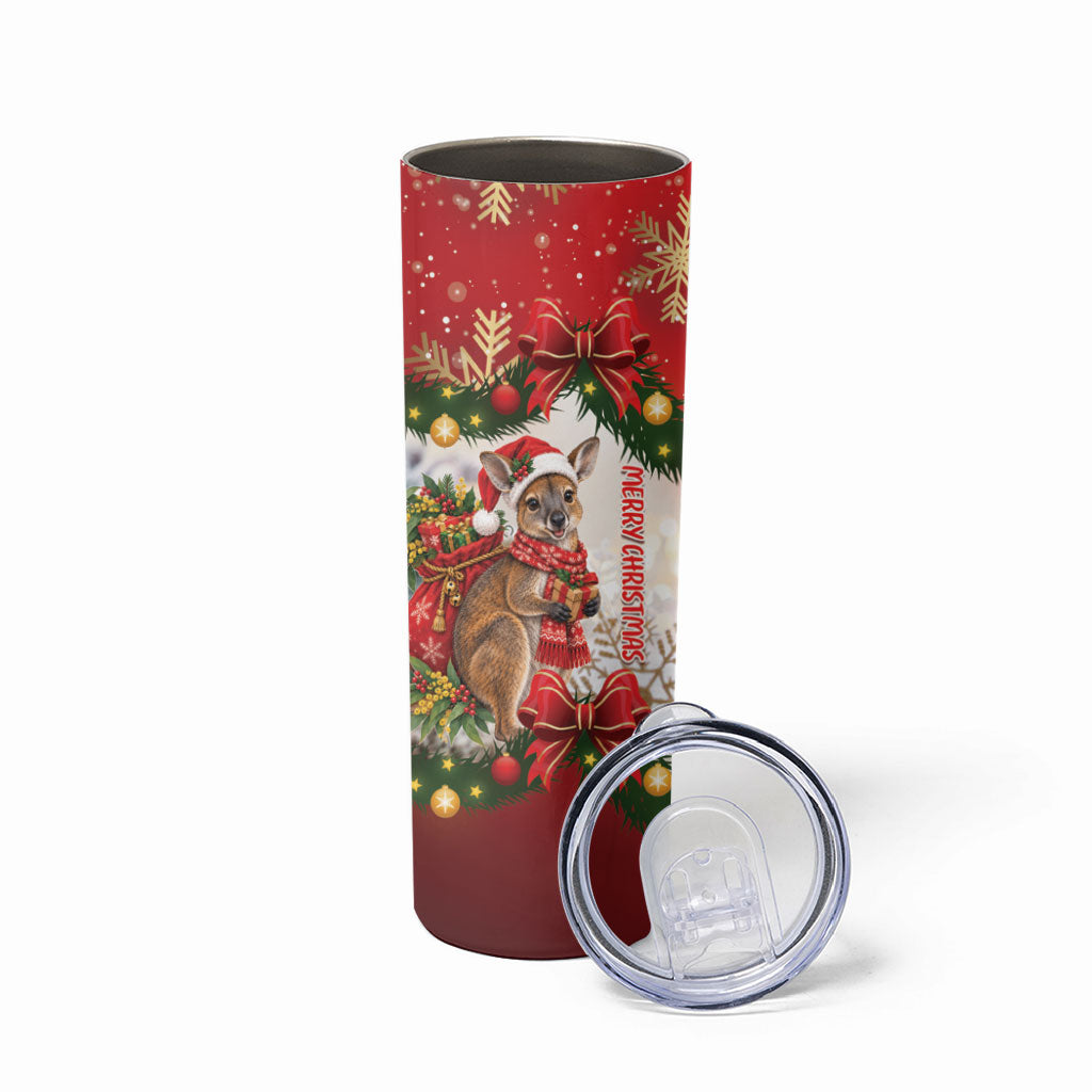 Personalised Wallaby Australia Christmas Skinny Tumbler Merry Xmas Bows