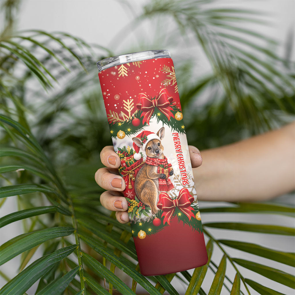 Personalised Wallaby Australia Christmas Skinny Tumbler Merry Xmas Bows