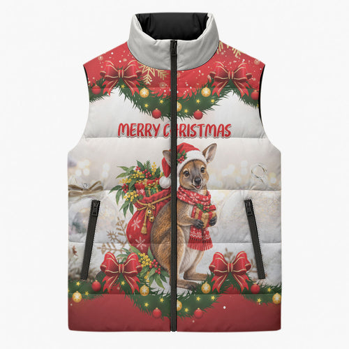 Personalised Wallaby Australia Christmas Sleeveless Puffer Jacket Merry Xmas Bows