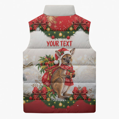 Personalised Wallaby Australia Christmas Sleeveless Puffer Jacket Merry Xmas Bows