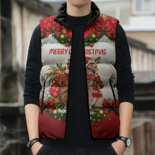 Personalised Wallaby Australia Christmas Sleeveless Puffer Jacket Merry Xmas Bows