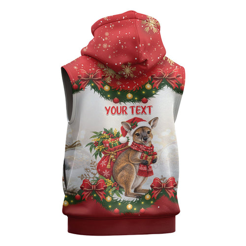 Personalised Wallaby Australia Christmas Sleeveless Zip Hoodie Merry Xmas Bows