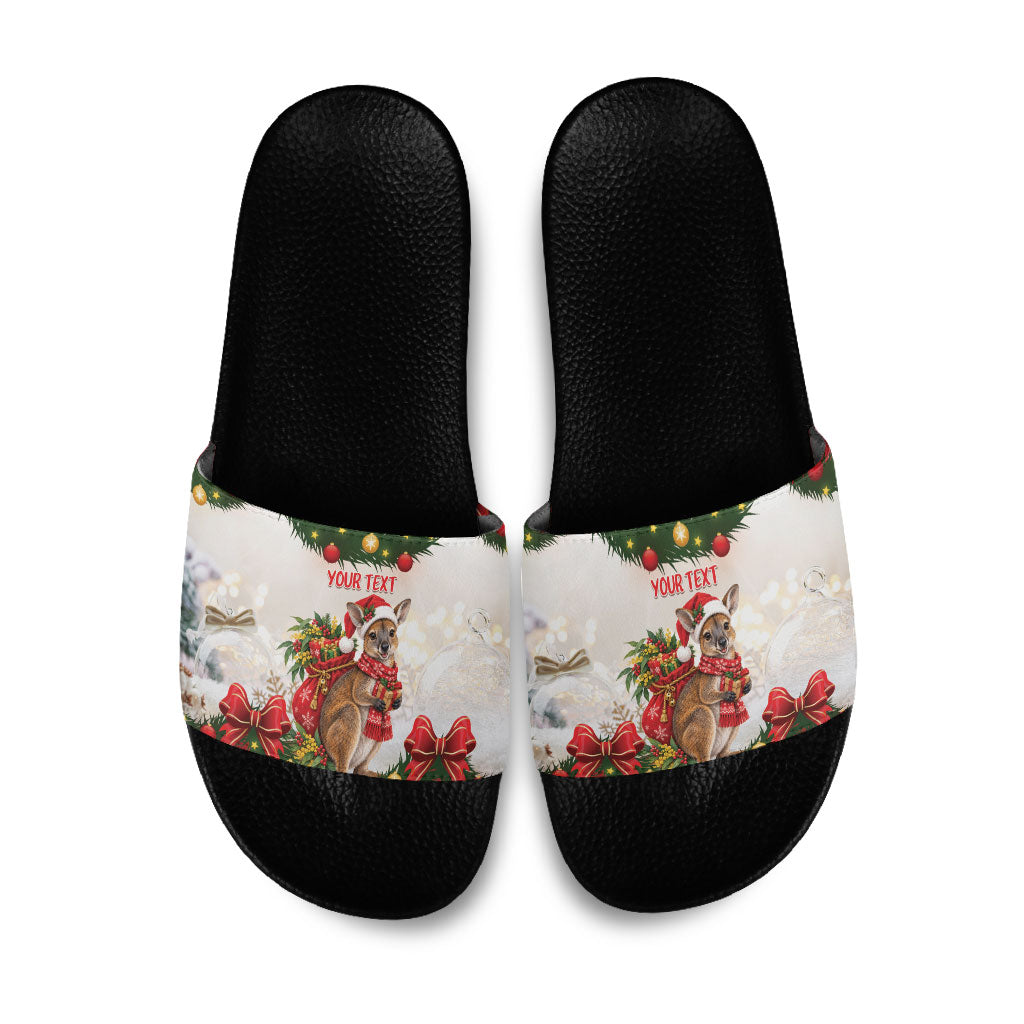 Personalised Wallaby Australia Christmas Slide Sandals Merry Xmas Bows
