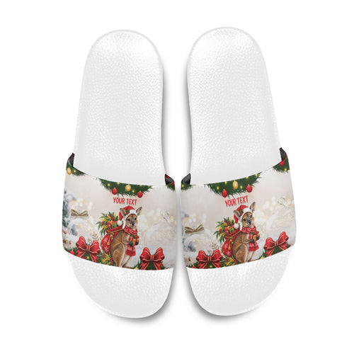 Personalised Wallaby Australia Christmas Slide Sandals Merry Xmas Bows
