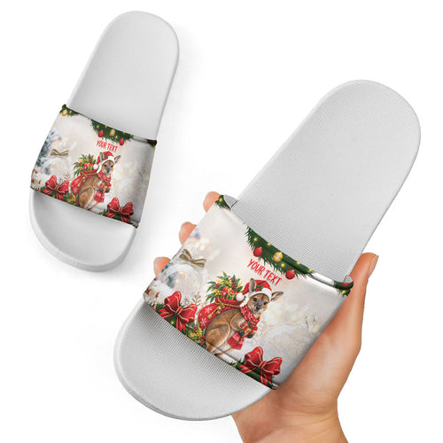 Personalised Wallaby Australia Christmas Slide Sandals Merry Xmas Bows