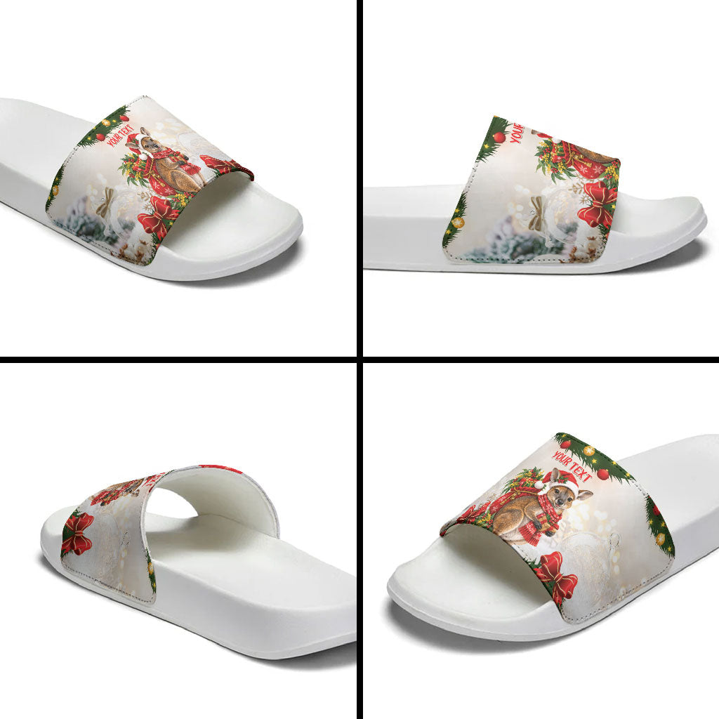 Personalised Wallaby Australia Christmas Slide Sandals Merry Xmas Bows