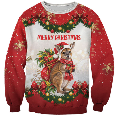 Personalised Wallaby Australia Christmas Sweatshirt Merry Xmas Bows