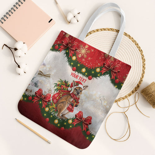 Personalised Wallaby Australia Christmas Tote Bag Merry Xmas Bows
