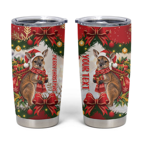 Personalised Wallaby Australia Christmas Tumbler Cup Merry Xmas Bows