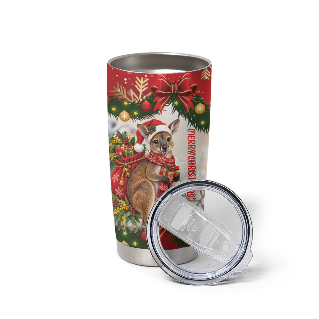 Personalised Wallaby Australia Christmas Tumbler Cup Merry Xmas Bows