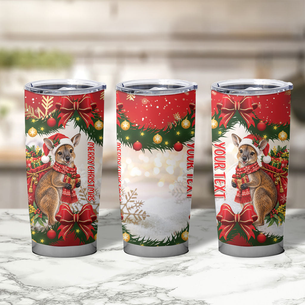 Personalised Wallaby Australia Christmas Tumbler Cup Merry Xmas Bows