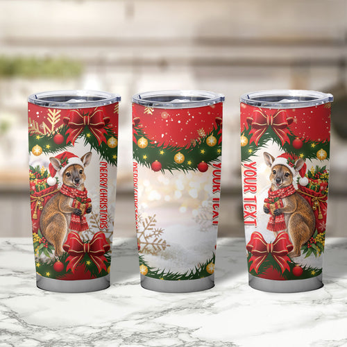 Personalised Wallaby Australia Christmas Tumbler Cup Merry Xmas Bows