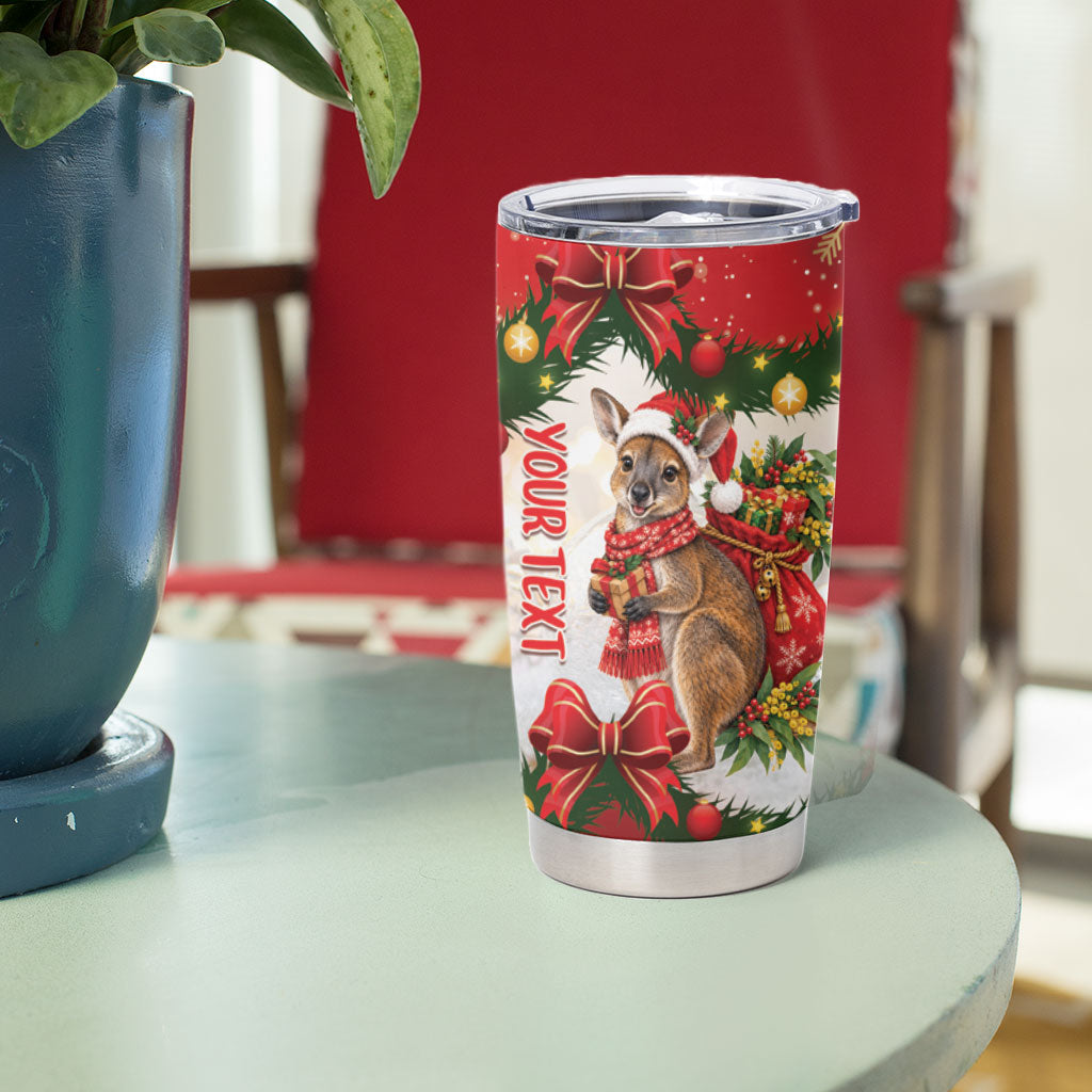 Personalised Wallaby Australia Christmas Tumbler Cup Merry Xmas Bows