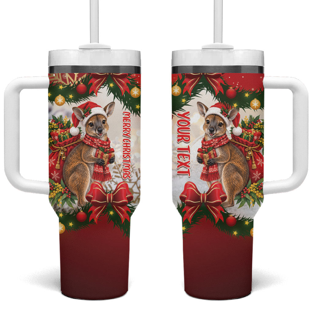 Personalised Wallaby Australia Christmas Tumbler With Handle Merry Xmas Bows