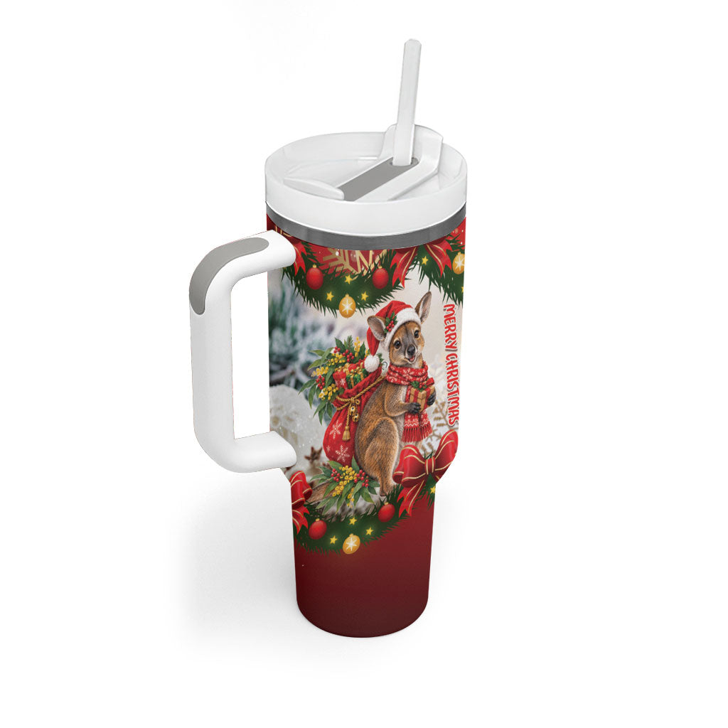 Personalised Wallaby Australia Christmas Tumbler With Handle Merry Xmas Bows