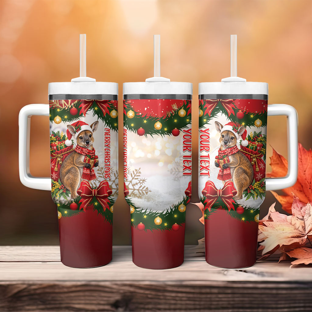Personalised Wallaby Australia Christmas Tumbler With Handle Merry Xmas Bows