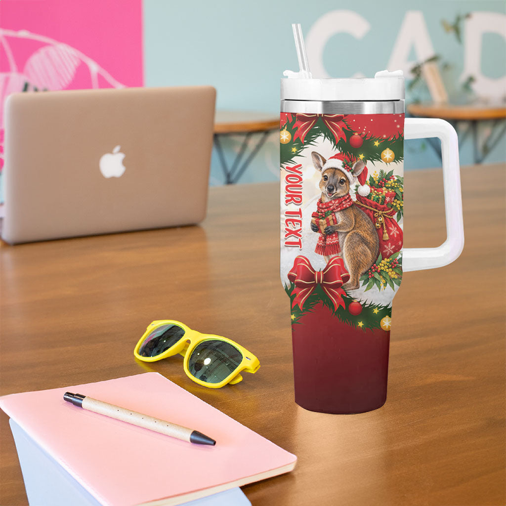 Personalised Wallaby Australia Christmas Tumbler With Handle Merry Xmas Bows
