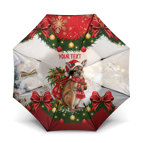 Personalised Wallaby Australia Christmas Umbrella Merry Xmas Bows