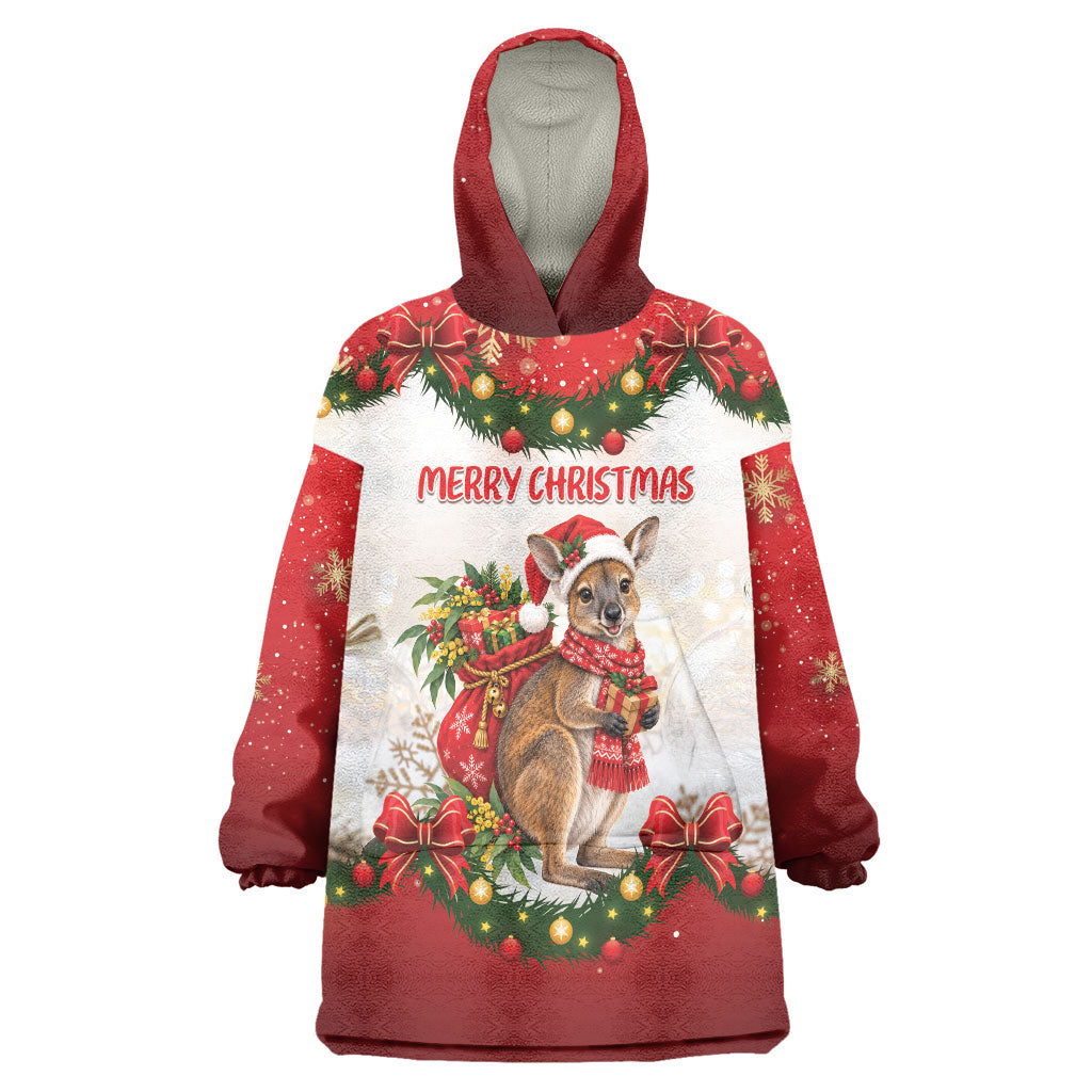 Personalised Wallaby Australia Christmas Wearable Blanket Hoodie Merry Xmas Bows