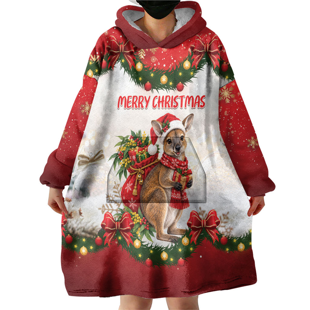 Personalised Wallaby Australia Christmas Wearable Blanket Hoodie Merry Xmas Bows