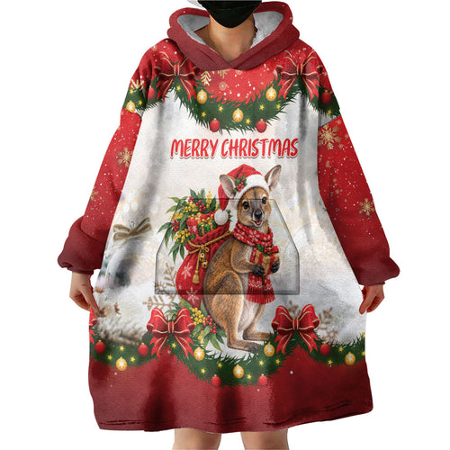 Personalised Wallaby Australia Christmas Wearable Blanket Hoodie Merry Xmas Bows