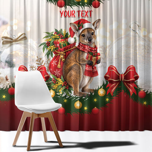 Personalised Wallaby Australia Christmas Window Curtain Merry Xmas Bows